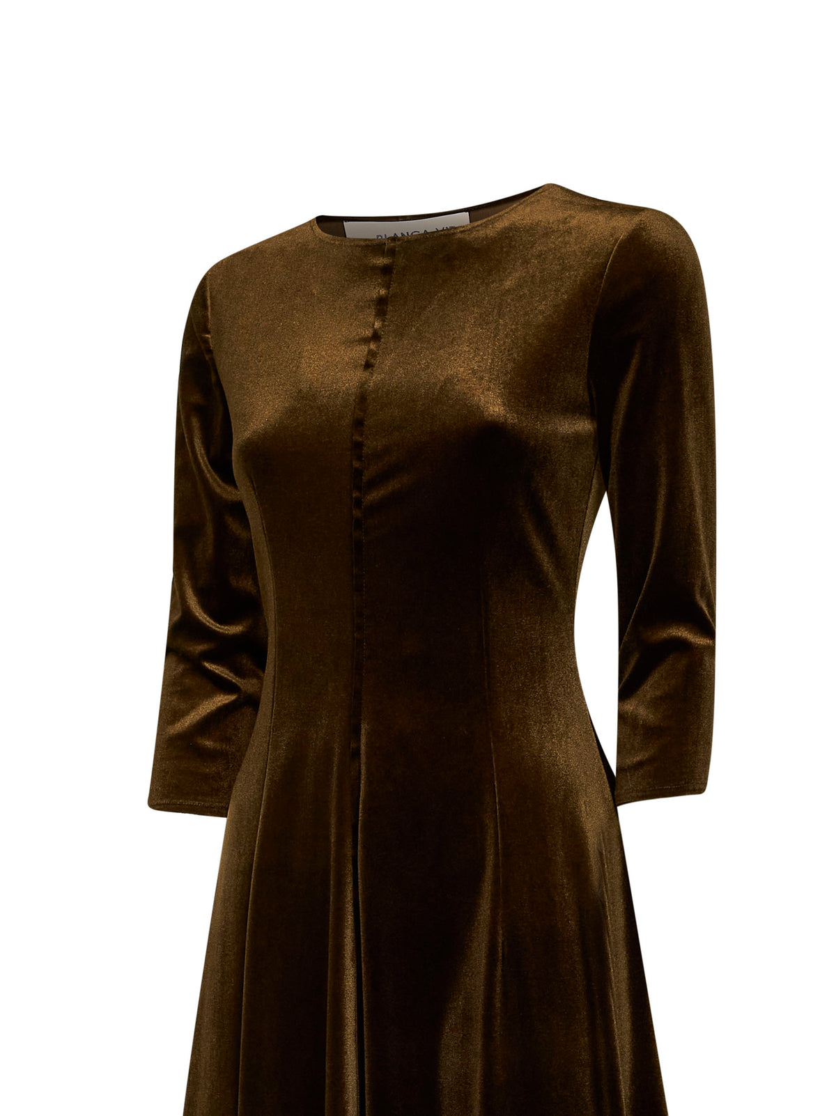 Abito midi svasato Asia in velluto stretch oliva