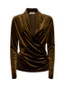 Blusa incrociata e drappeggiata Bajer in velluto stretch oliva