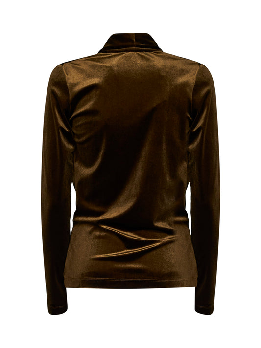 Olive stretch velvet Bajer draped wrap blouse