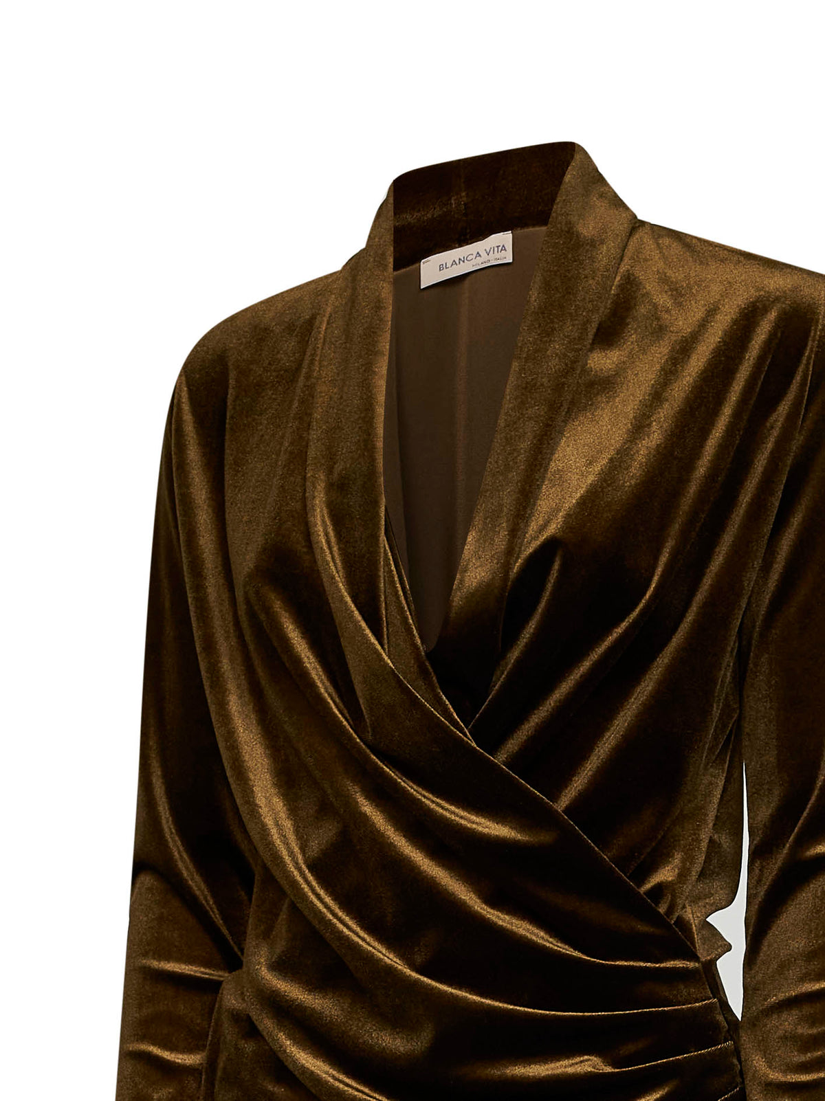 Blusa incrociata e drappeggiata Bajer in velluto stretch oliva