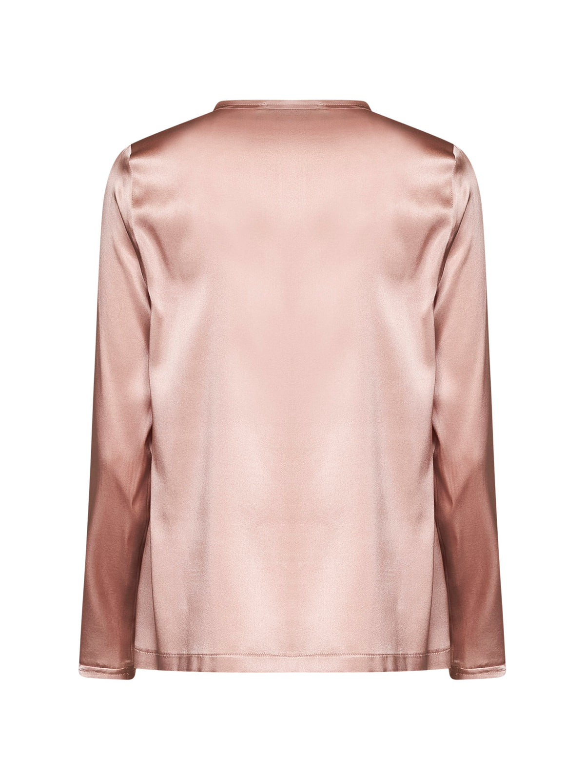 Amethyst pink stretch silk satin long-sleeved T-shirt