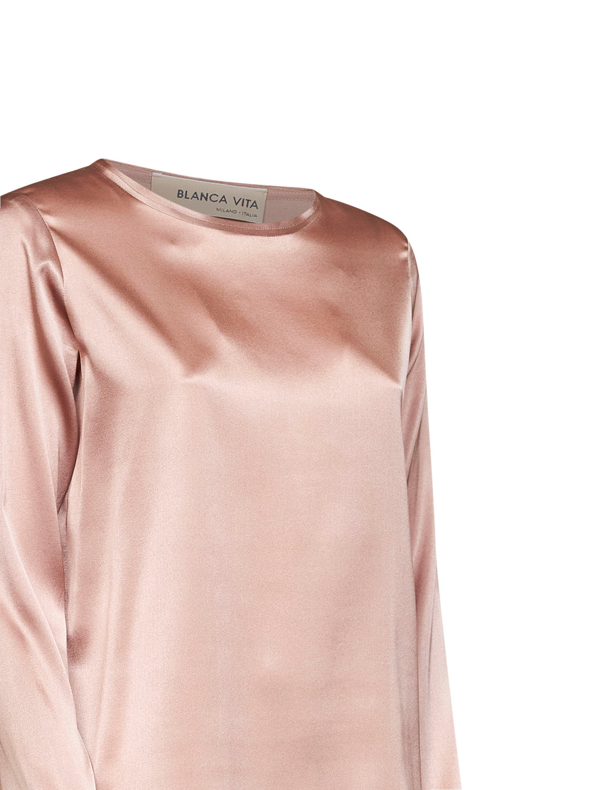 Amethyst pink stretch silk satin long-sleeved T-shirt