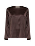 Mocha stretch silk satin long-sleeved T-shirt
