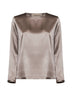 Taupe stretch silk satin long-sleeved T-shirt