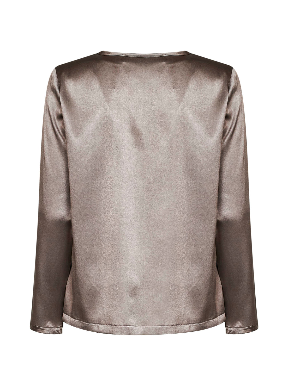 Taupe stretch silk satin long-sleeved T-shirt