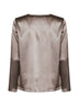 Taupe stretch silk satin long-sleeved T-shirt