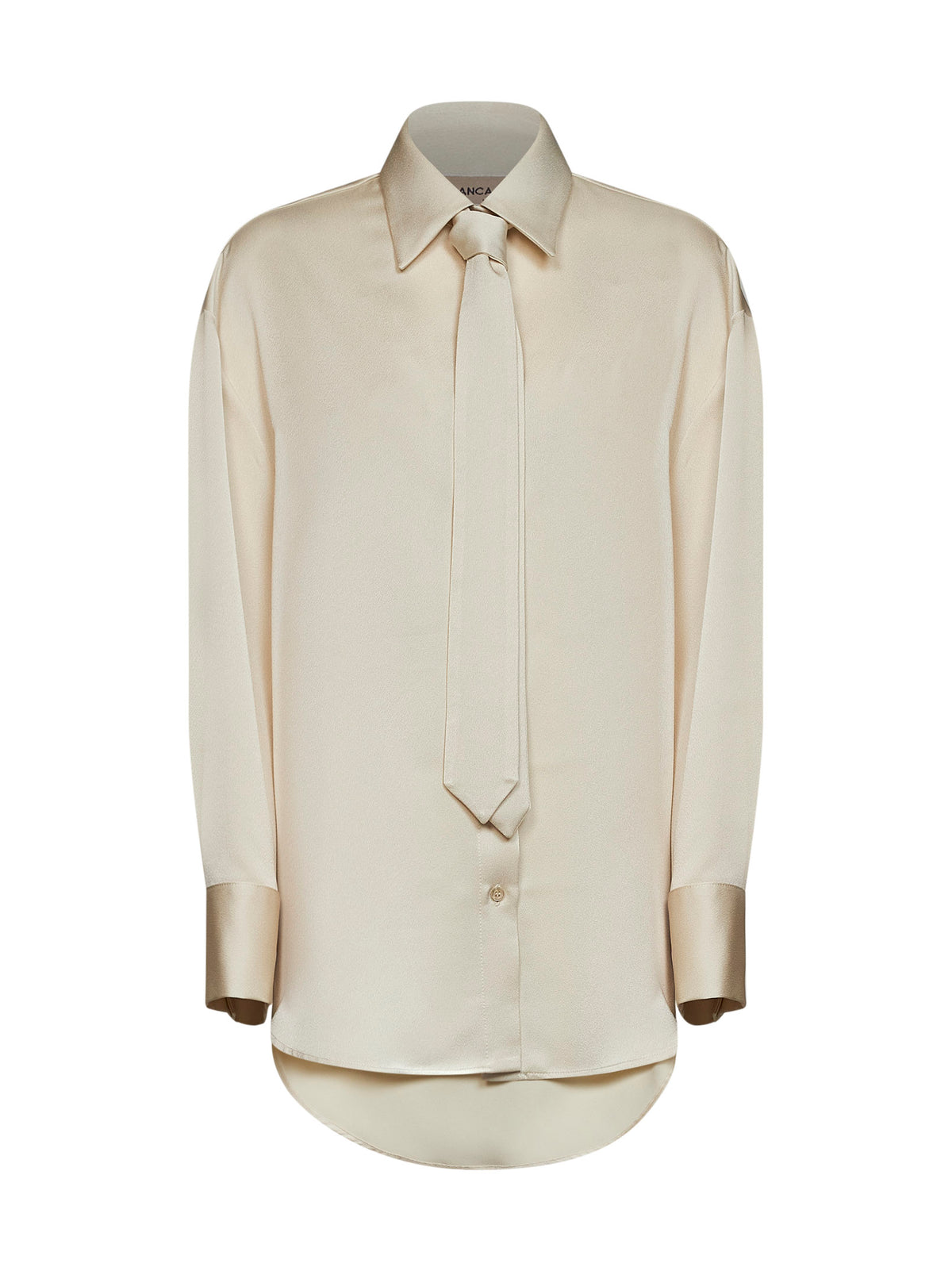 Cream envers satin Colga oversized shirt with tie
