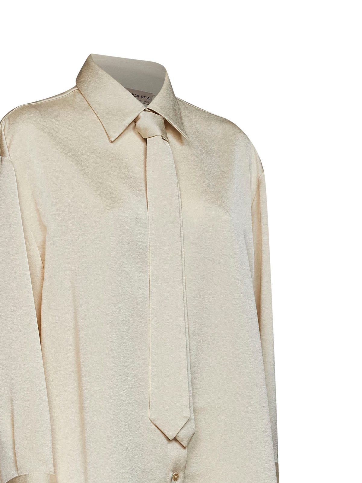 Cream envers satin Colga oversized shirt with tie