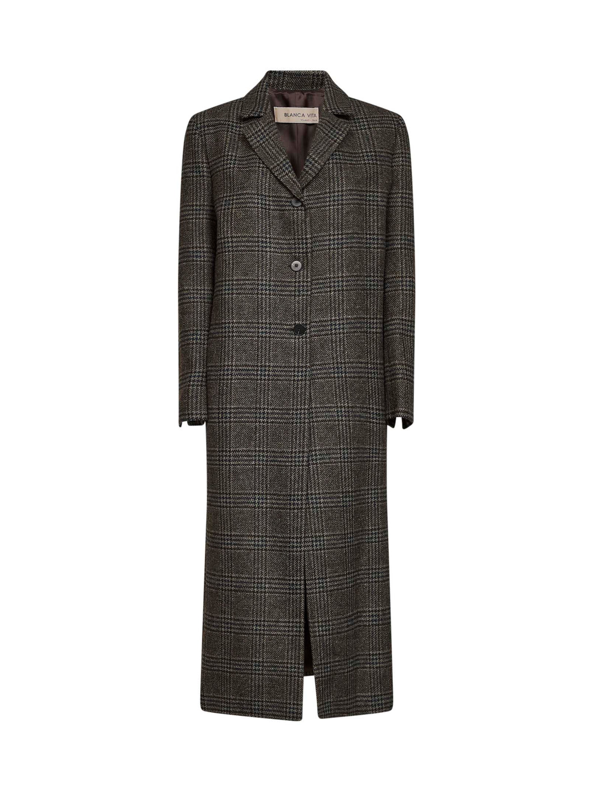 Navy Prince of Wales check Cujten single-breasted long coat