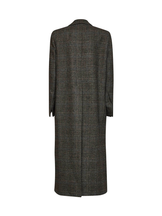 Navy Prince of Wales check Cujten single-breasted long coat