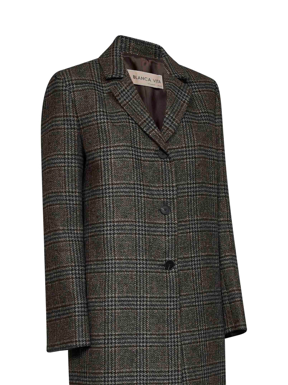 Navy Prince of Wales check Cujten single-breasted long coat