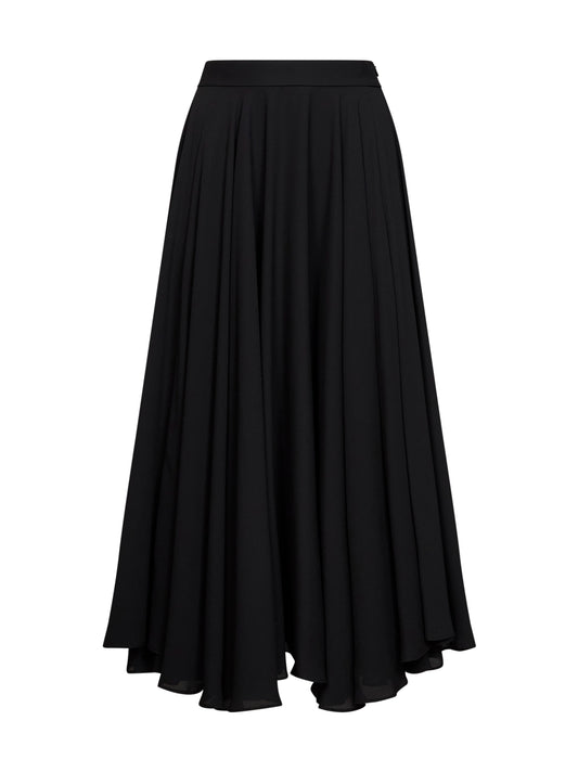 Gonna midi a ruota Ganza in doppia georgette nera
