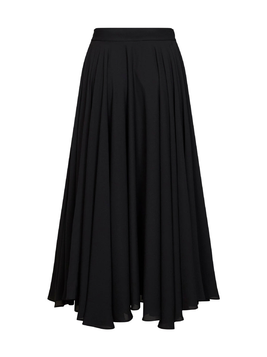 Gonna midi a ruota Ganza in doppia georgette nera