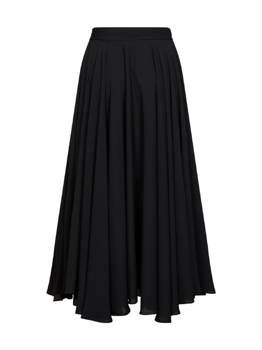 Gonna midi a ruota Ganza in doppia georgette nera