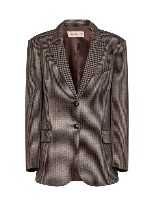 Dark brown houndstooth viscose blend Gedesa single-breasted blazer