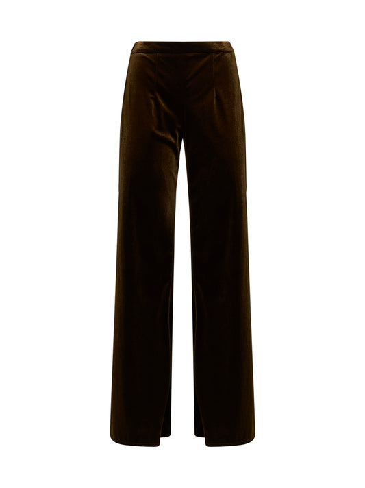 Olive stretch velvet Polder flared trousers