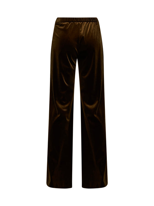 Olive stretch velvet Polder flared trousers