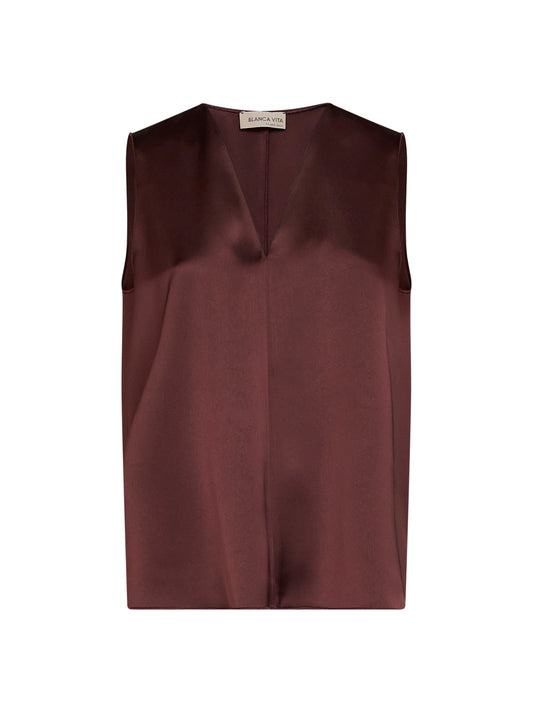 Wine envers satin Telby V-neck tank top