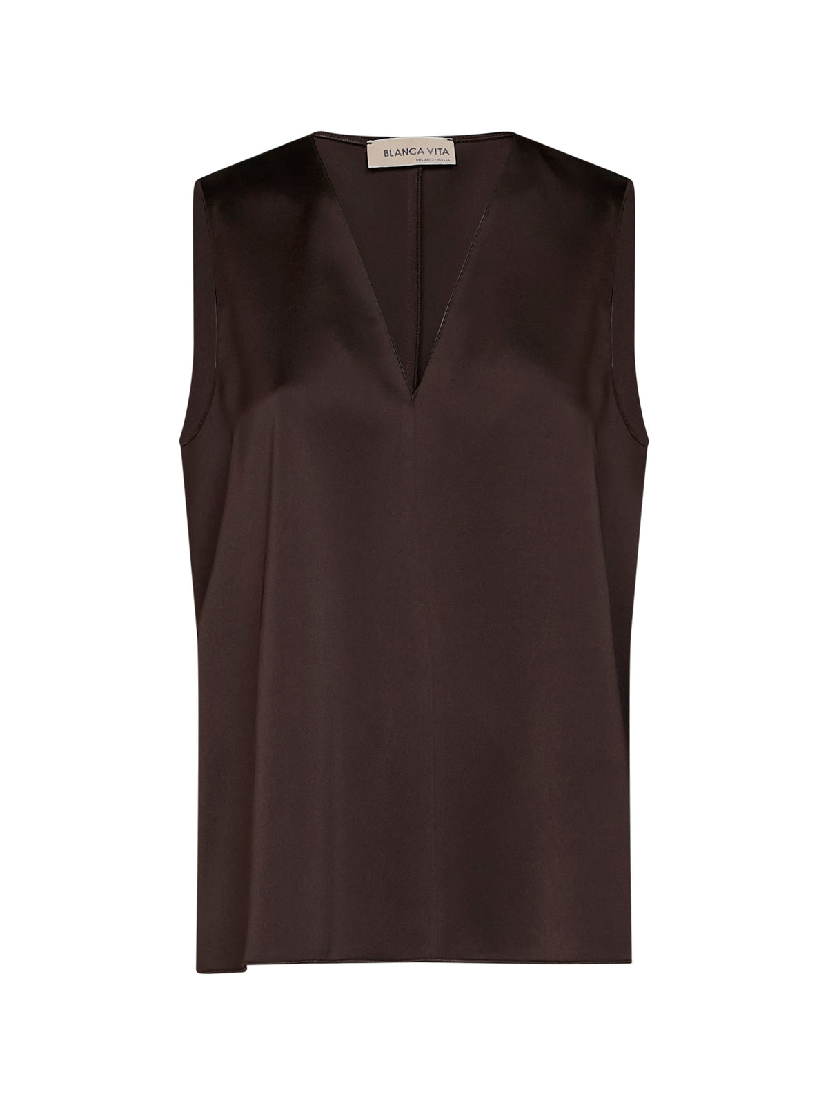 Chocolate envers satin Telby V-neck tank top