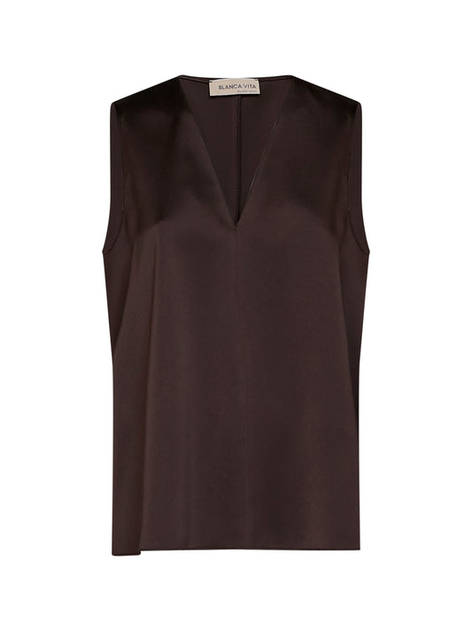Chocolate envers satin Telby V-neck tank top