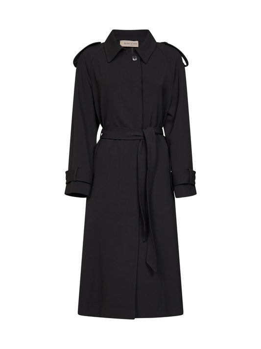 Black stretch cady Telly belted trench coat