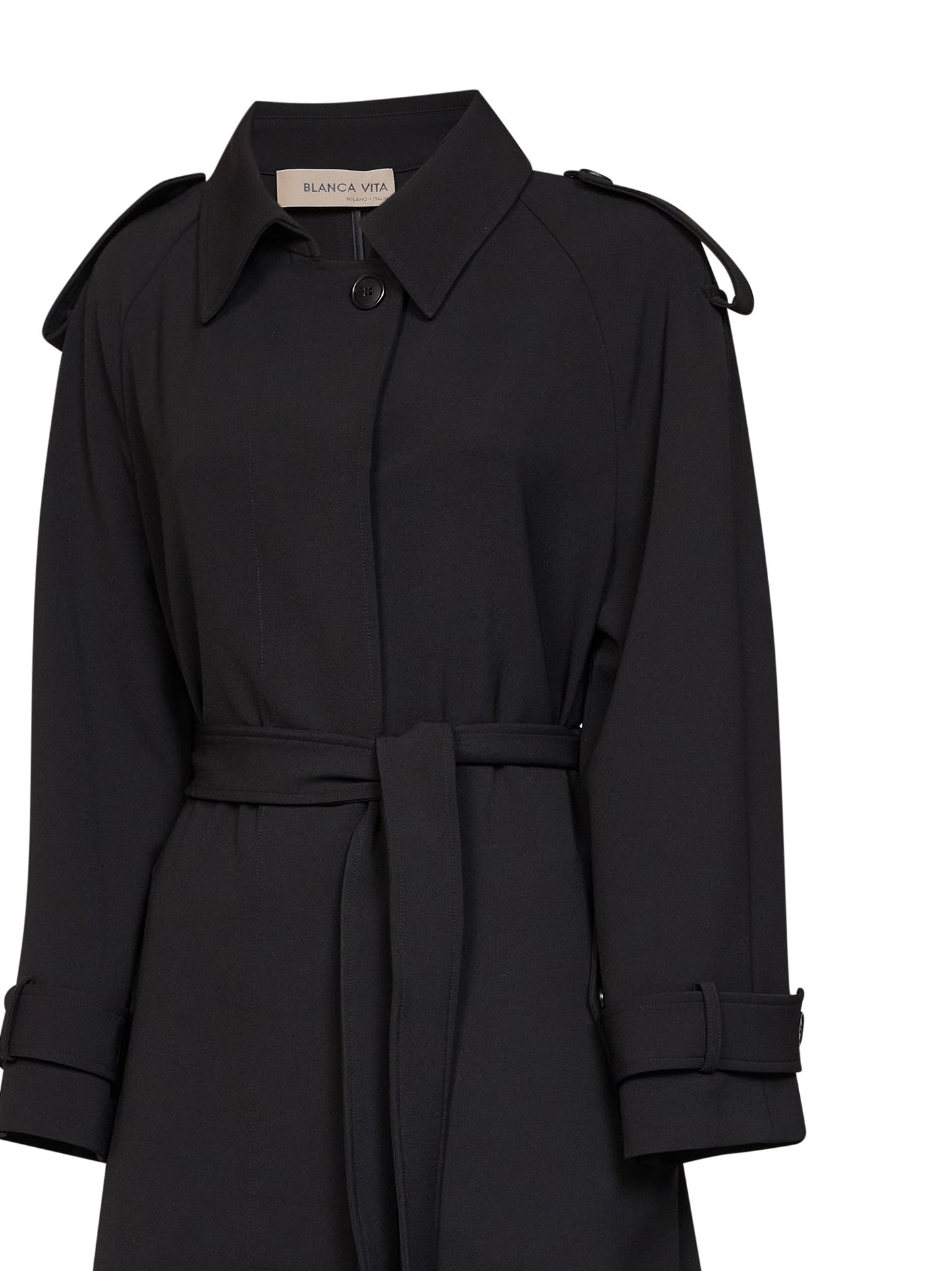 Trench con cintura Telly in cady stretch nero