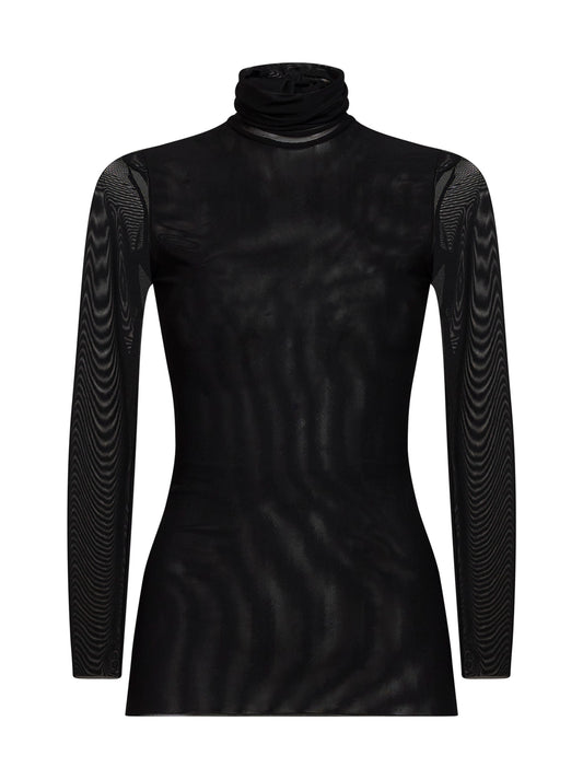 Top dolcevita Tunvera in tulle stretch nero