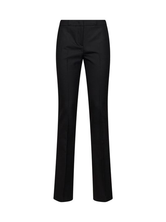 Black stretch wool-blend slim-fit flared trousers