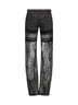 Jeans dritti in denim grigio e pizzo see-through