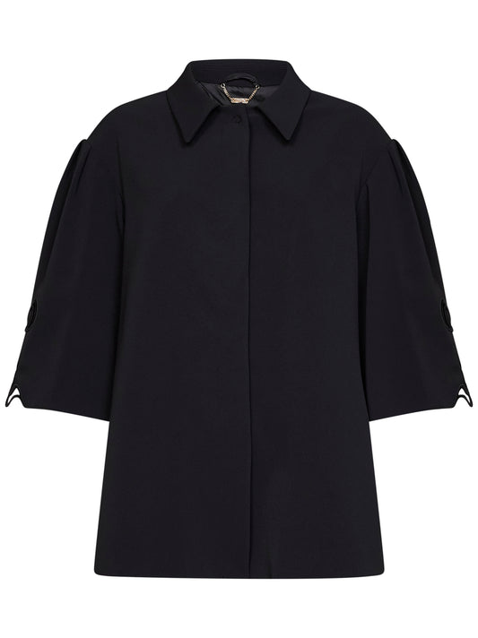 Black technical cady oversized jacket with embroidery