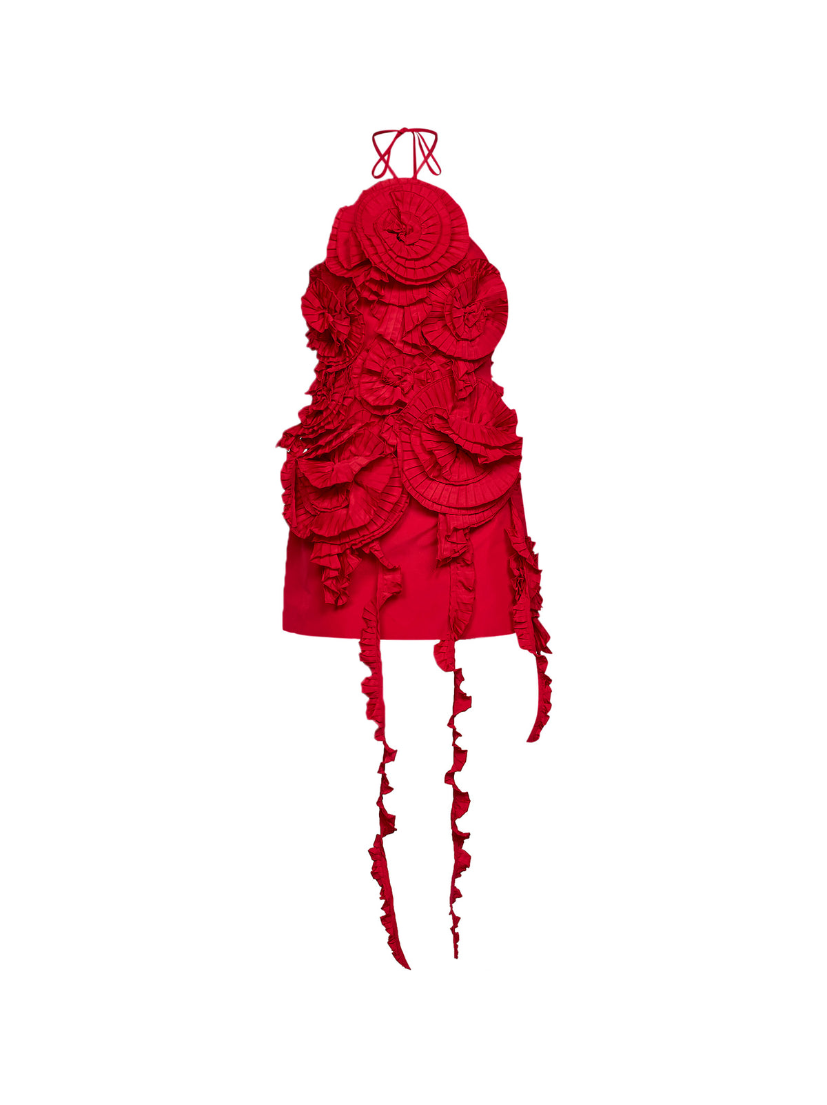 Miniabito in taffetà rosso con rose 3D