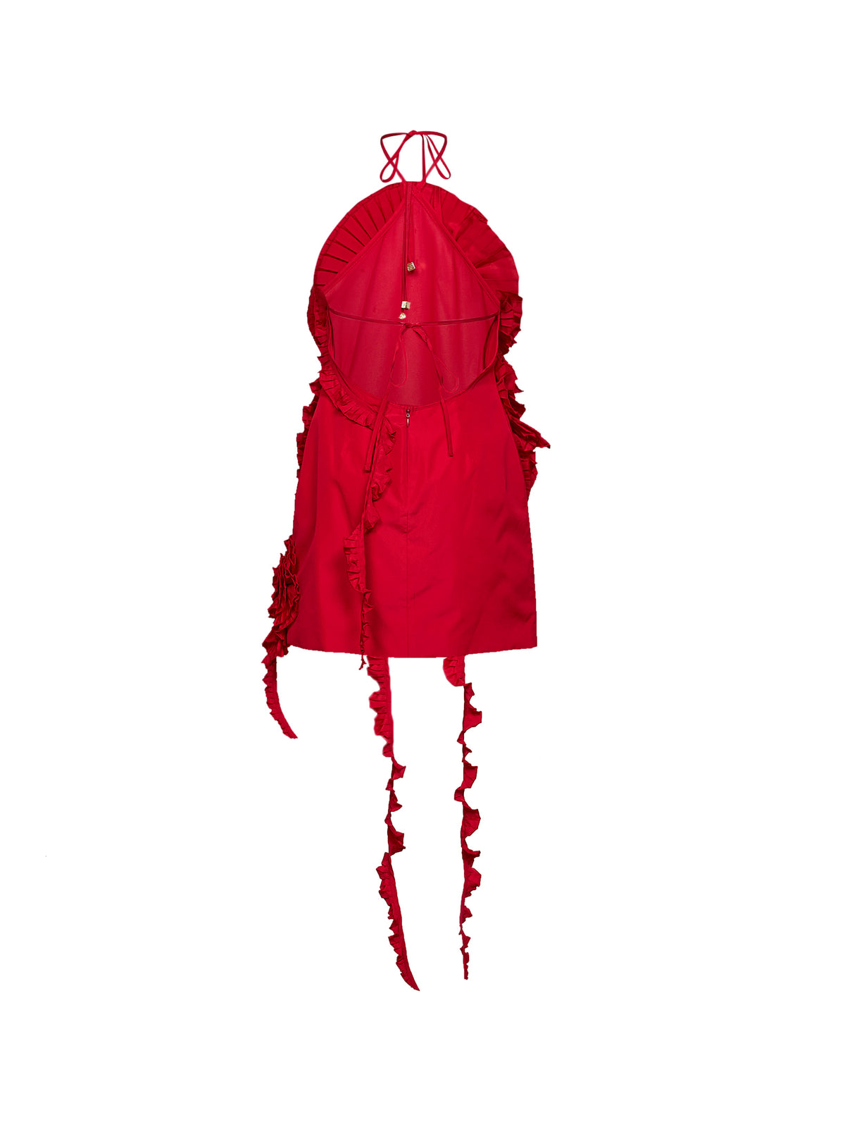 Miniabito in taffetà rosso con rose 3D