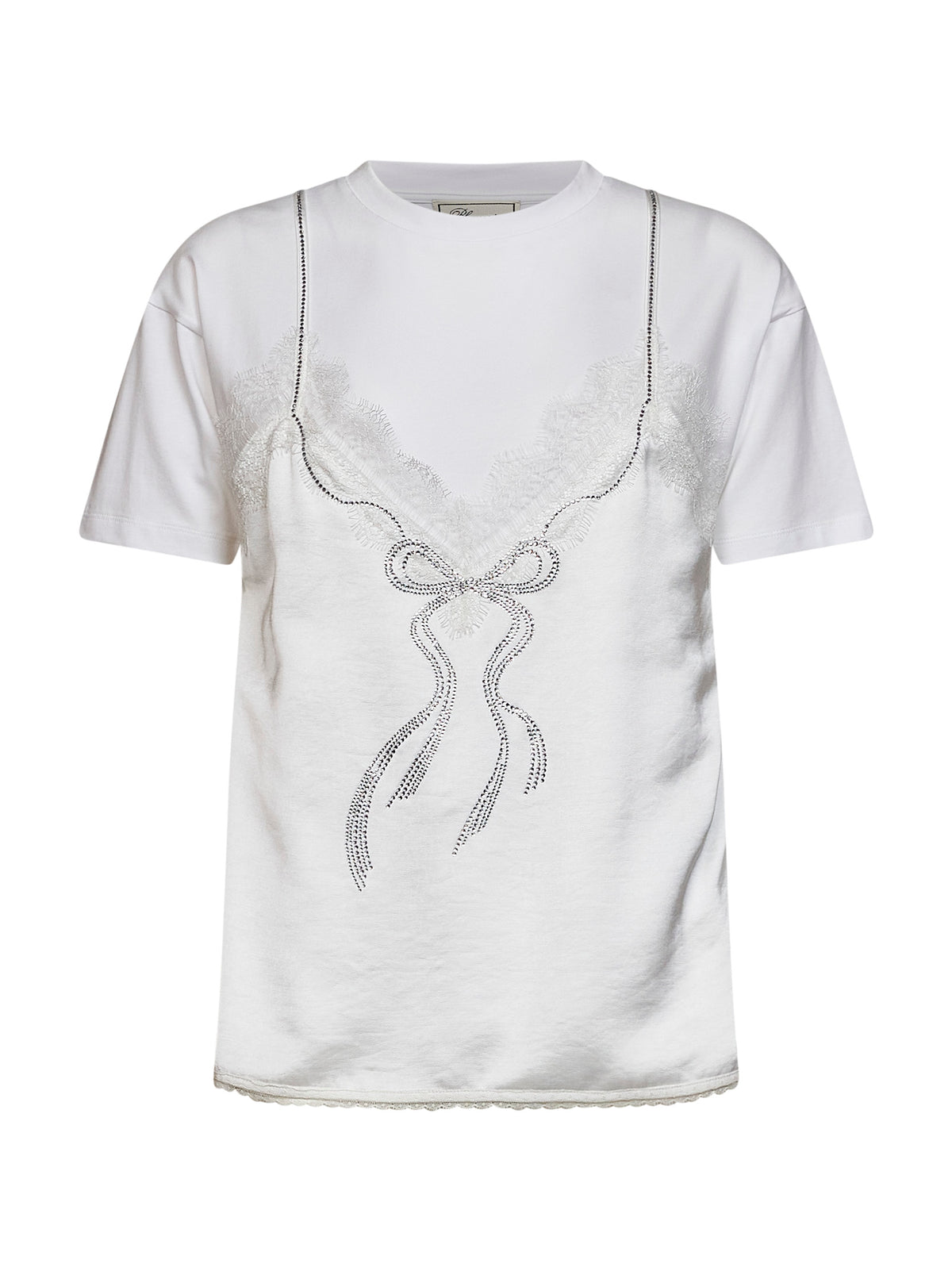 T-shirt in jersey bianco con applicazione effetto top
