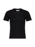 T-shirt in jersey stretch nero con ricamo in strass