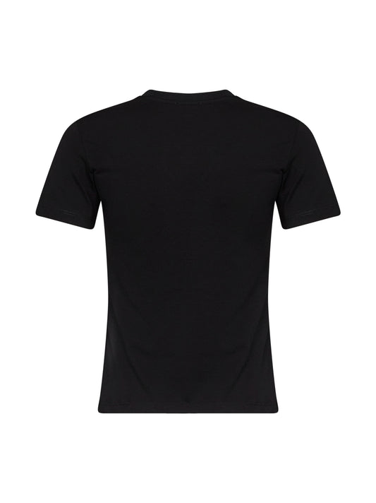 Black stretch jersey T-shirt with rhinestone embroidery