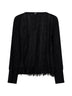 Maglia in lana nera con retro in tulle plissé