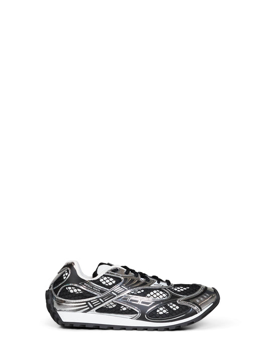 Black and silver lightweight technical fabric and mesh Orbit sneakers.