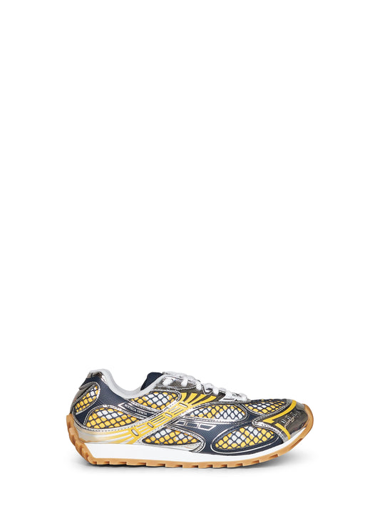 Taxi yellow and denim technical fabric and mesh Orbit sneakers