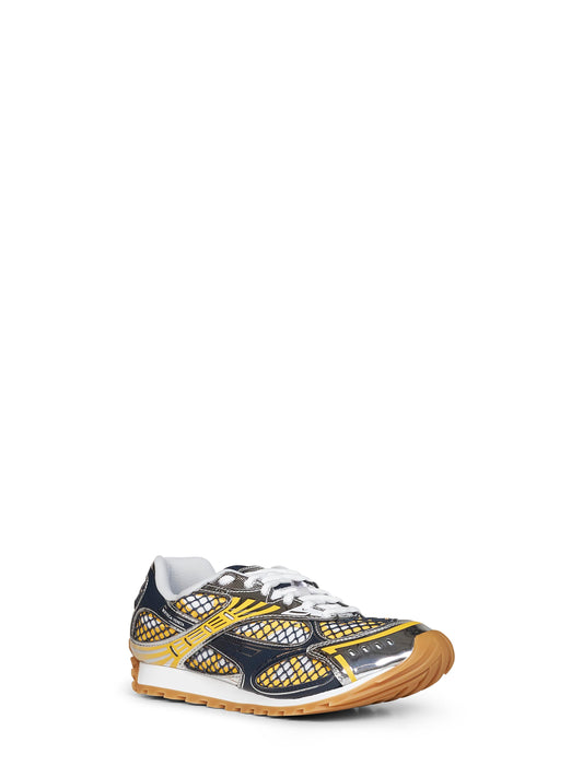 Taxi yellow and denim technical fabric and mesh Orbit sneakers