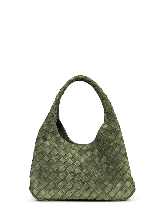 Borsa a spalla Campana piccola verde tweed