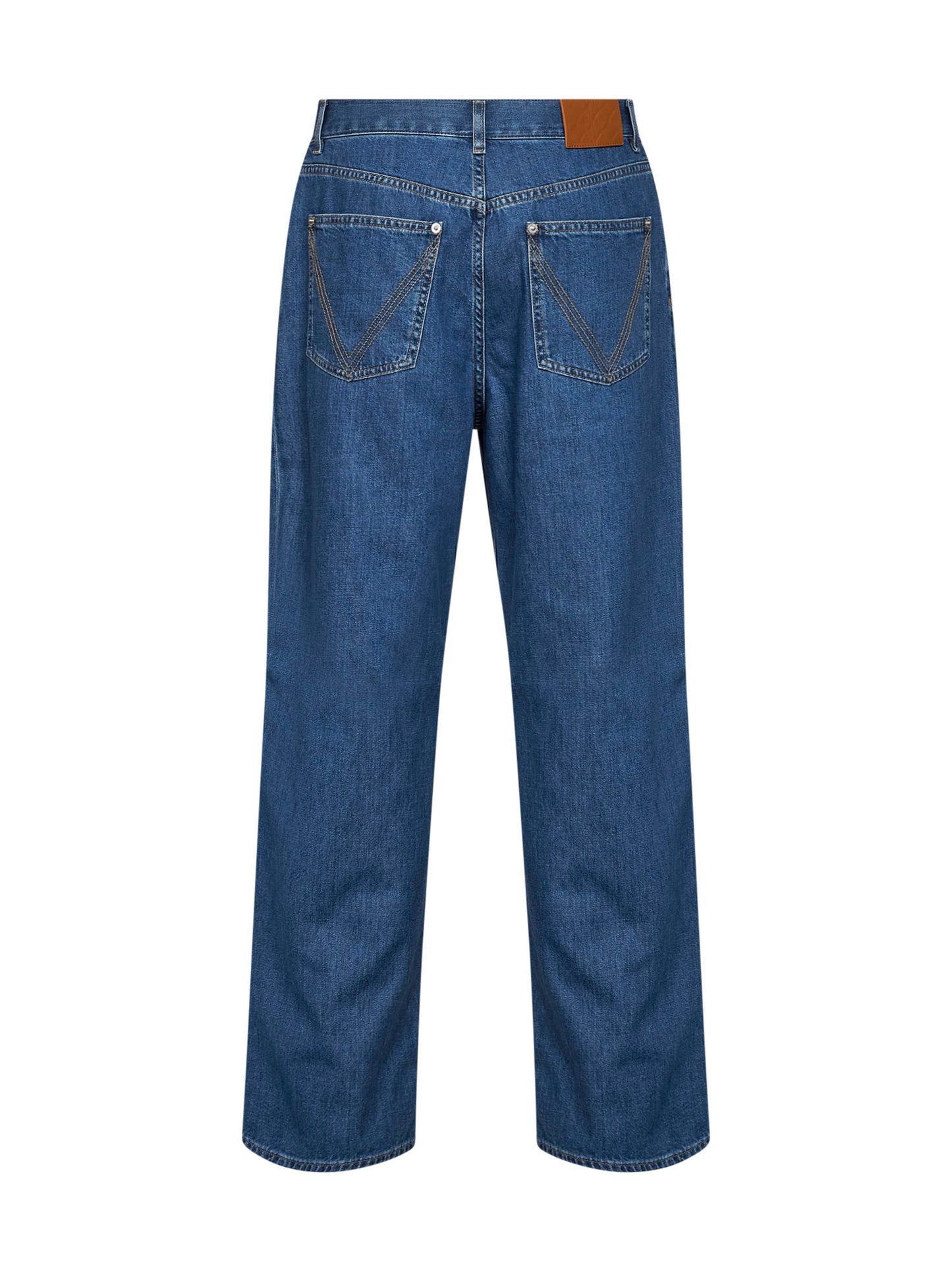 Medium blue cotton denim wide-leg jeans