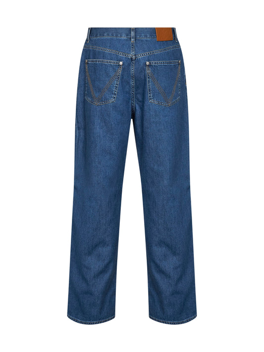 Jeans a gamba ampia in denim di cotone blu medio
