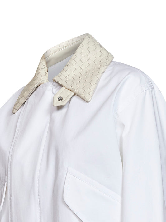 White lightweight waterproof cotton jacket with Intrecciato collar