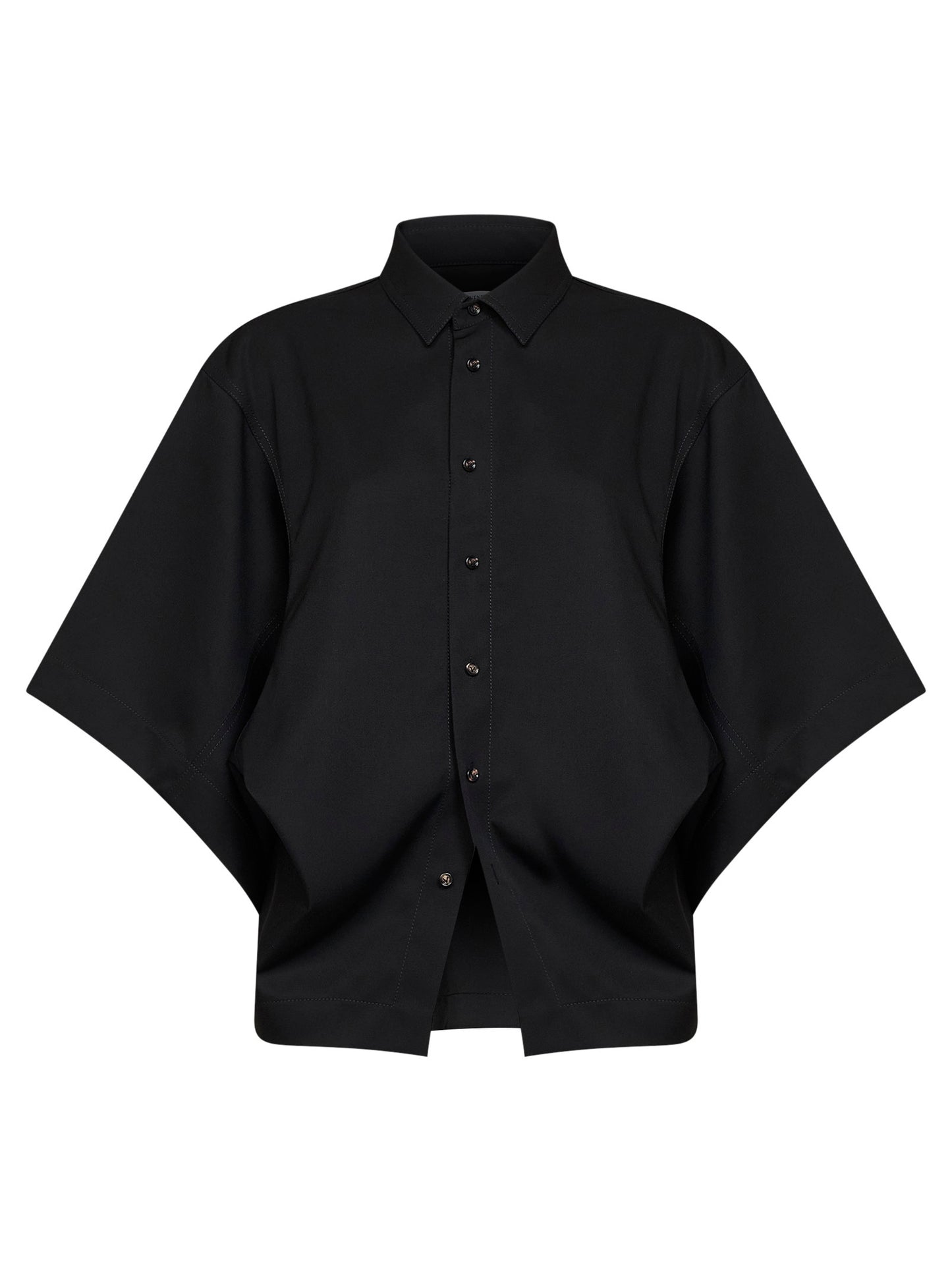 Black lightweight wool twill draped shirt