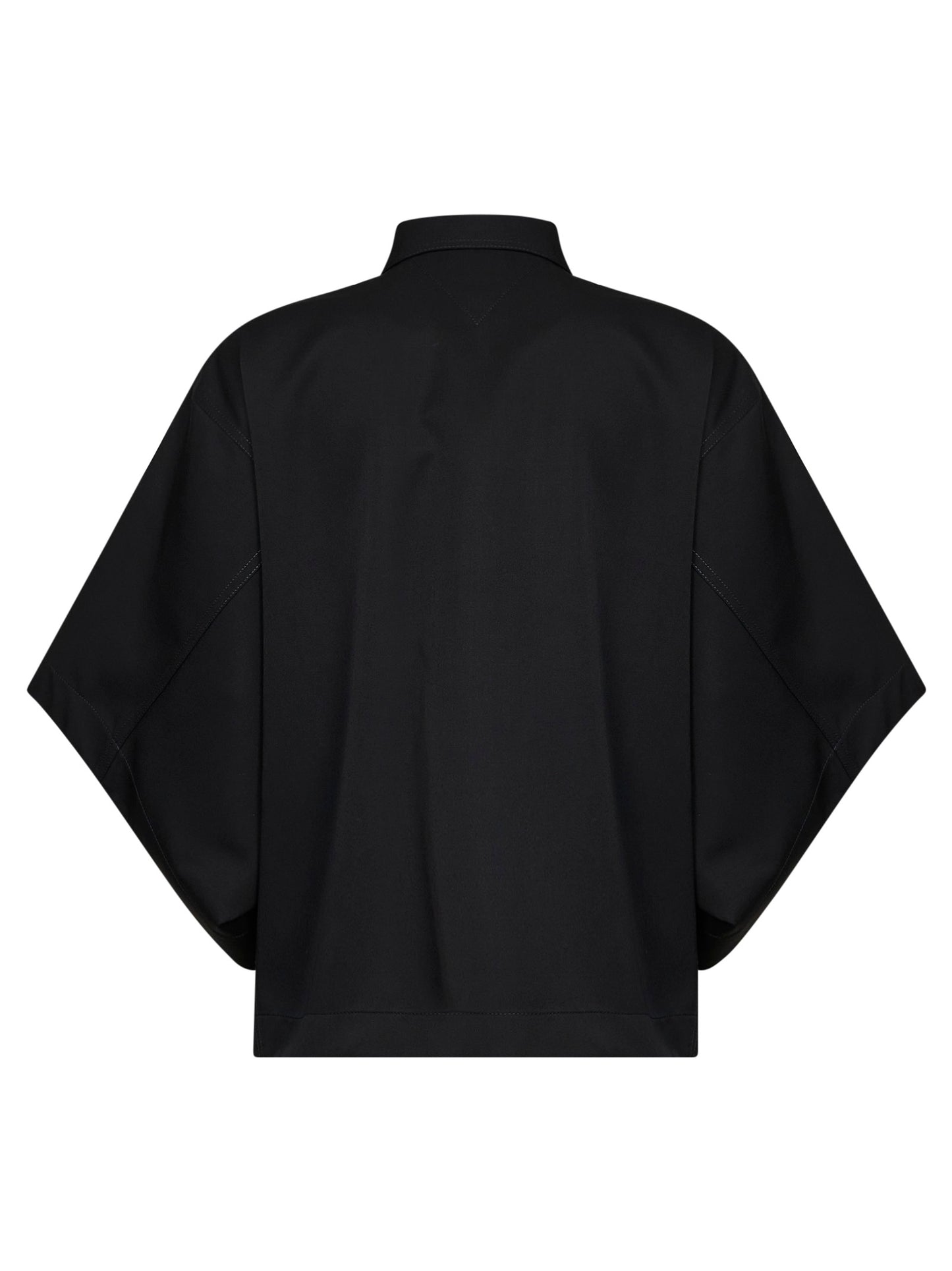 Black lightweight wool twill draped shirt