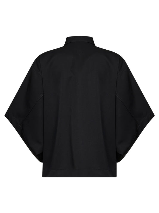 Camicia con drappeggio in twill di lana leggero nero
