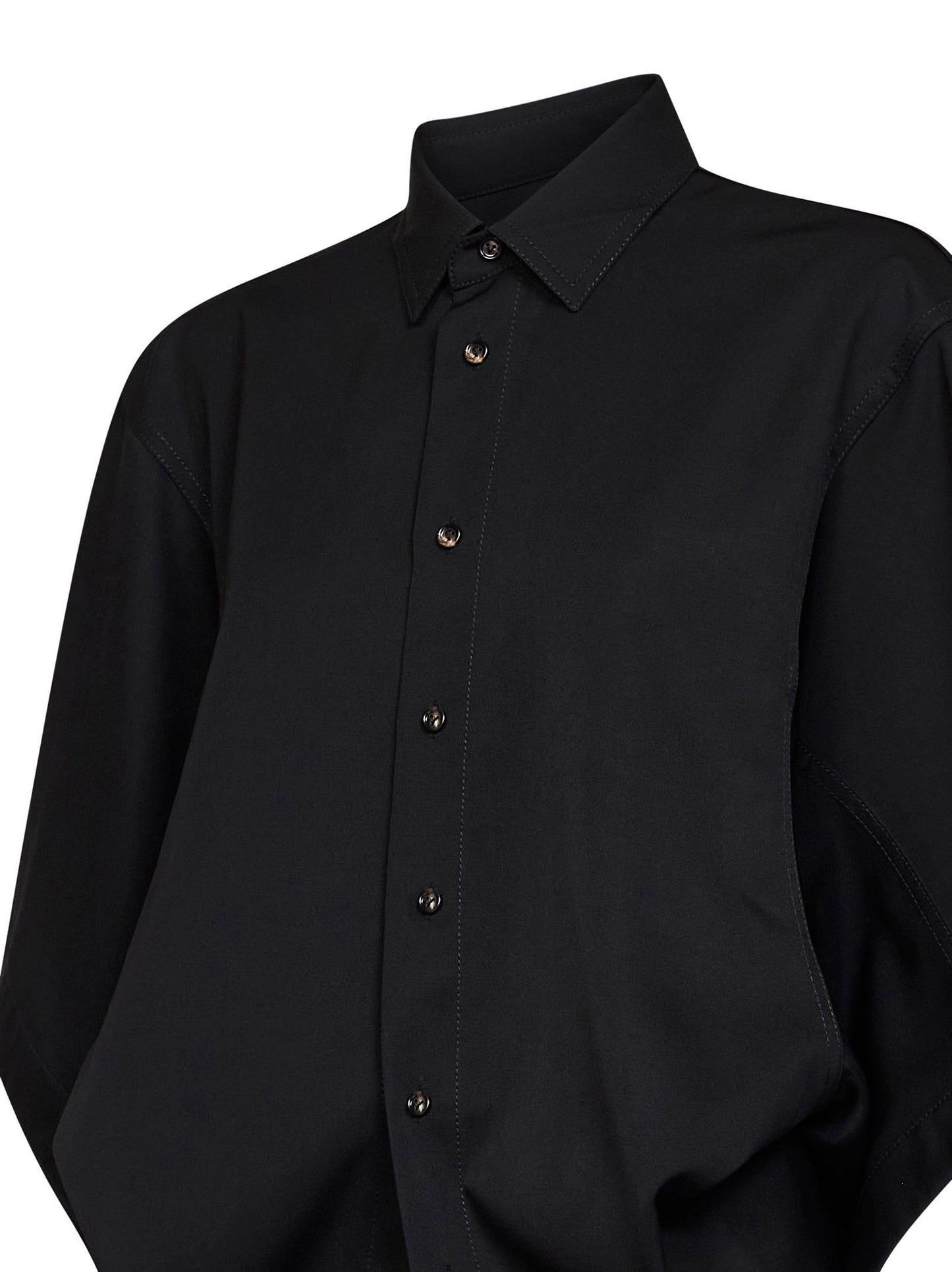 Black lightweight wool twill draped shirt