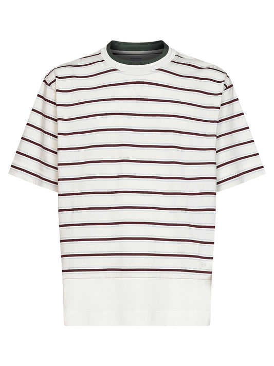 T-shirt a strati in cotone a righe bianco
