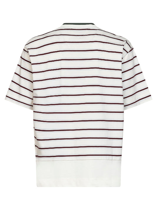 T-shirt a strati in cotone a righe bianco