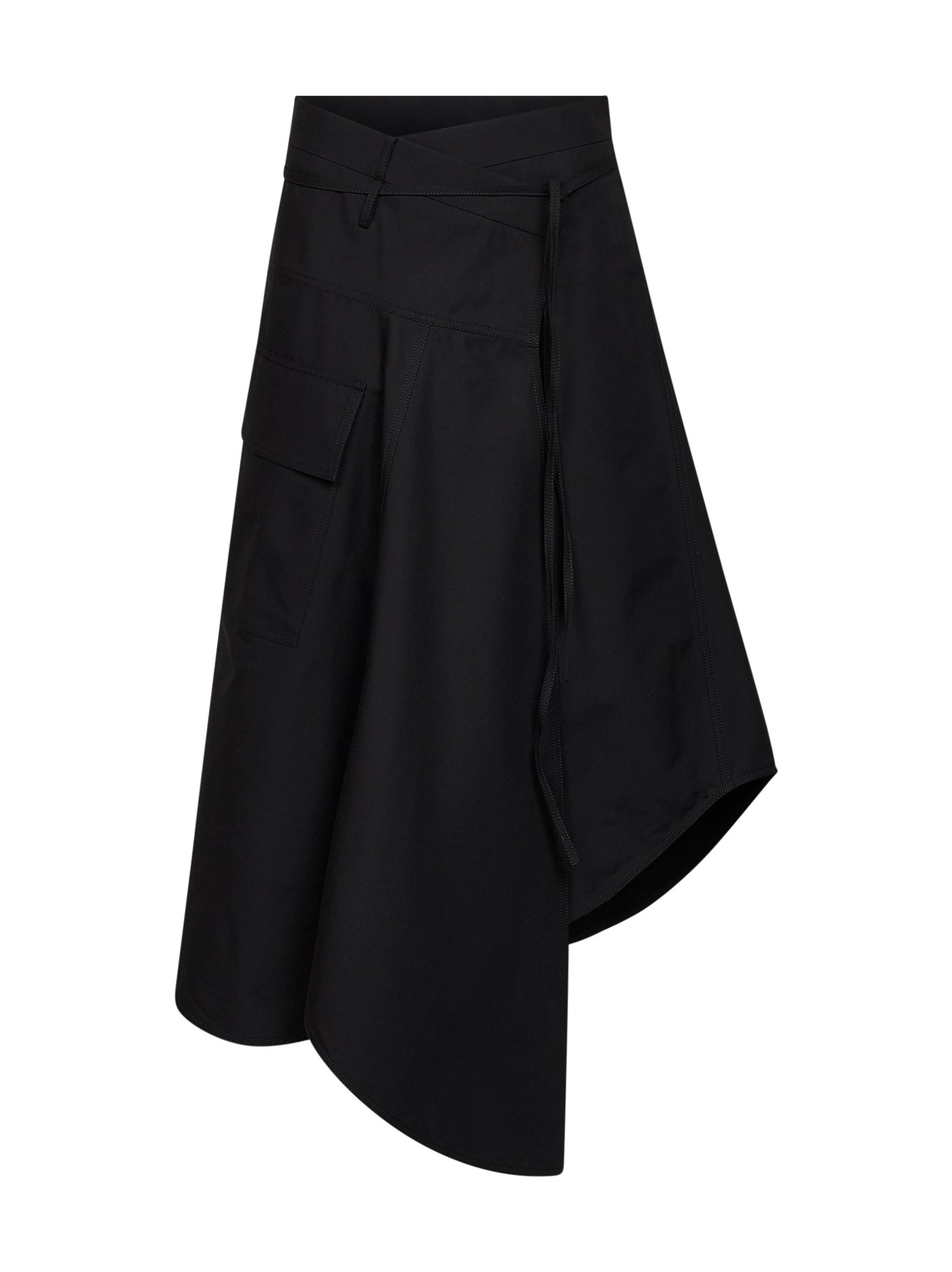 Black compact cotton canvas long asymmetric skirt